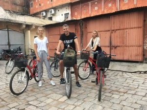 Family on bicycles