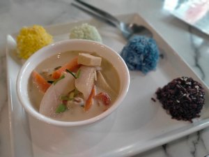 coconut curry with tri colour rice