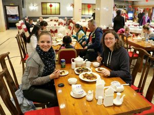 Two women with food