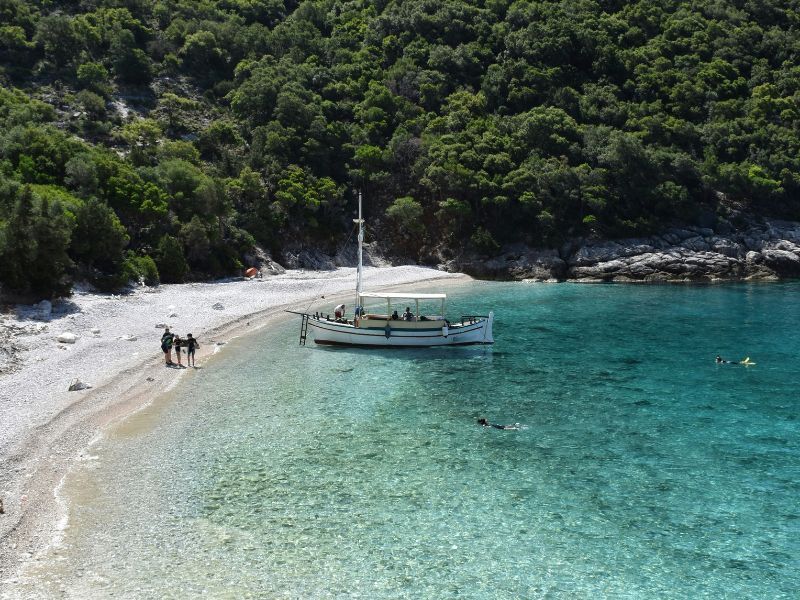 boat moored at a beach in Greece