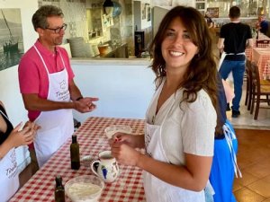 Woman at pasta making class in Italy
