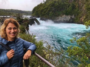Woman stood next to Petrohue Falls