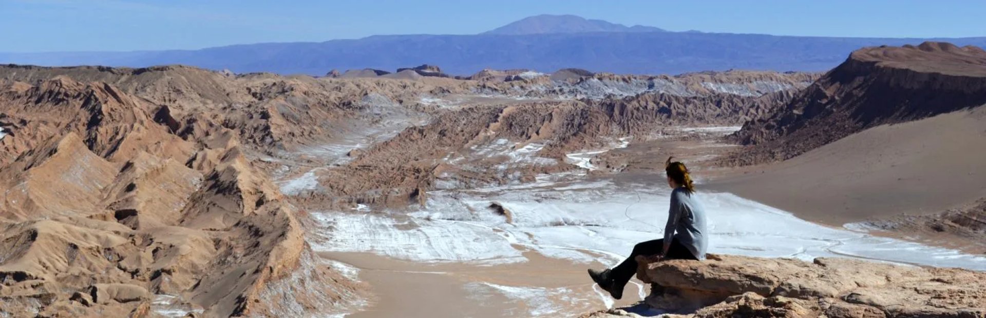 Argentina Chile Tourist sat on rocky outcrop