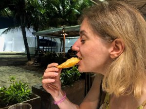 Product specialist Kate eating