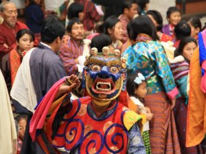 Man in colourful mask at Bhutanese festival