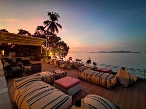 Ko Samui accommodation seating area next to sea sunset