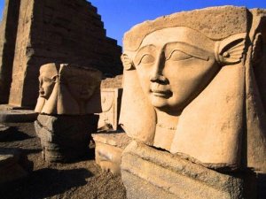 carved heads in temple