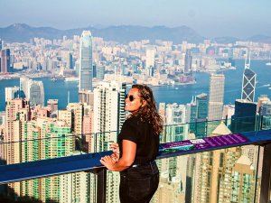 Woman on balcony Hong Kong