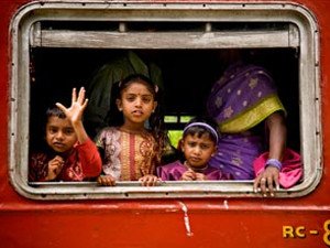 Local children in the train