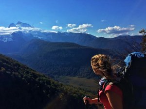 Woman hiking in mountains of Bariloche