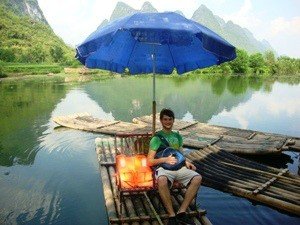 Man bamboo raft