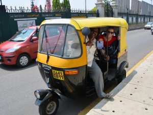 Lady in a tuk tuk in Bangalore