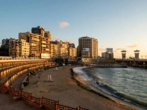beach with buildings
