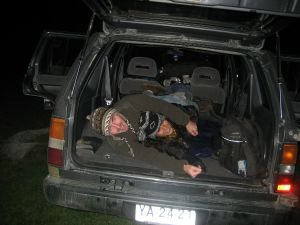 Man is sleeping in the car
