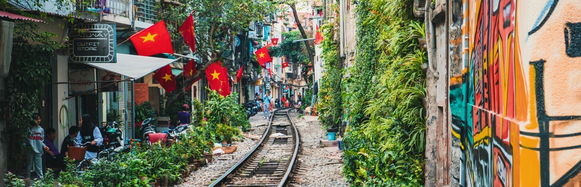 Vietnam train track through the city