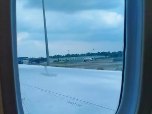 Flight view through window