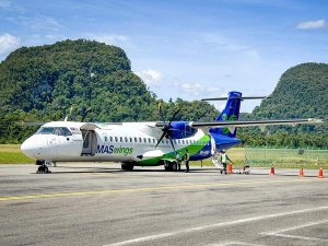 Small plane on runway in Borneo
