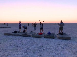 Botswana - Gweta - people stood on salt pan