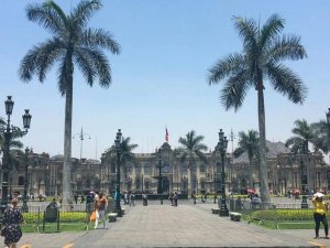 Lima city old building and palm trees