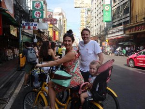 Family on bikes in Bangkok