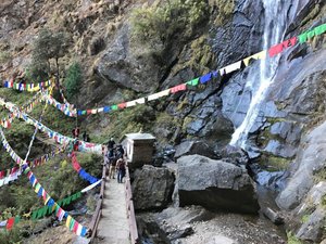 Waterfall, flags