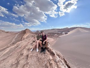 Two travellers on a mountain in Atacama