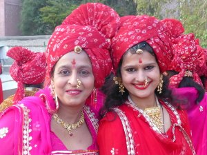 Smiling Rajasthani women in colourful dress