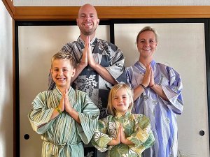 Family wearing kimonos n Japan
