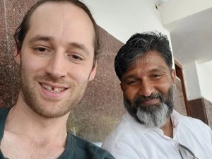 Dave with driver in India