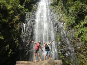 Women stood by waterfall