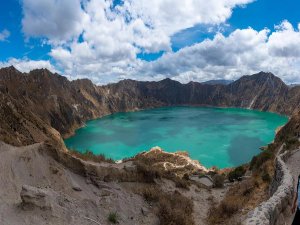 Panorama of the Quilotoa volcano with its water-filled caldera (Ecuador)