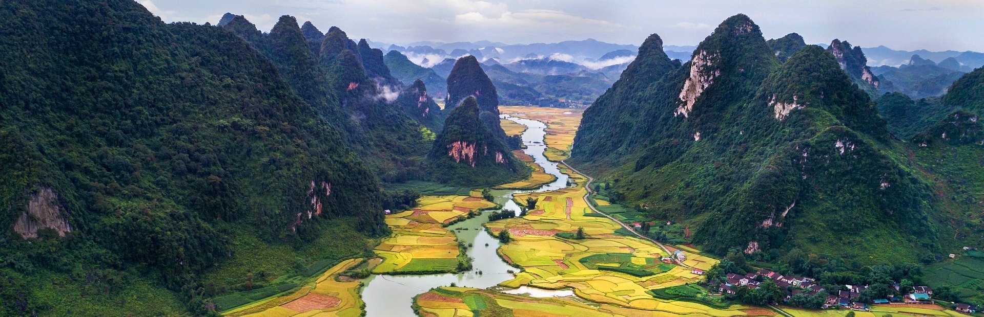Vietnam river and limestone cliffs