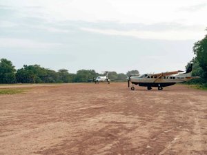 Scenic flight plane on airstrip near Nyerere National Park