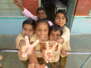 Group of smiling school children in India
