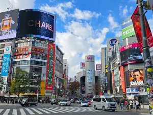 Street in Japan cars and signs
