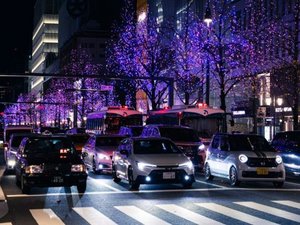 Cars in traffic at night